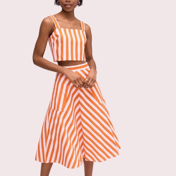 NWOT Kate Spade Deck Stripe mirage pink and traffic orange crop top - Picture 4 of 10